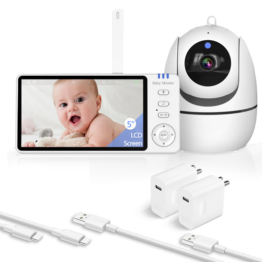 Babyphone  mit Kamera 5 Zoll 720P HD 3500mAh  IPS-Display, VOX-Modus Digitalzoom Nachtsicht Gegensprechen Temperaturanzeige