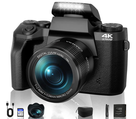 Fine Life Pro Digitalkamera 64 Megapixel, Fotografie mit Doppelkamera Kompaktkamera (64 MP, WLAN (Wi-Fi), inkl. 52mm Festobjektiv, 4.0" Touchscreen, 64GB SD-Karte & Kameratasche, Die Einsteigerkamera für alle, die bessere Ergebnisse erwarten)