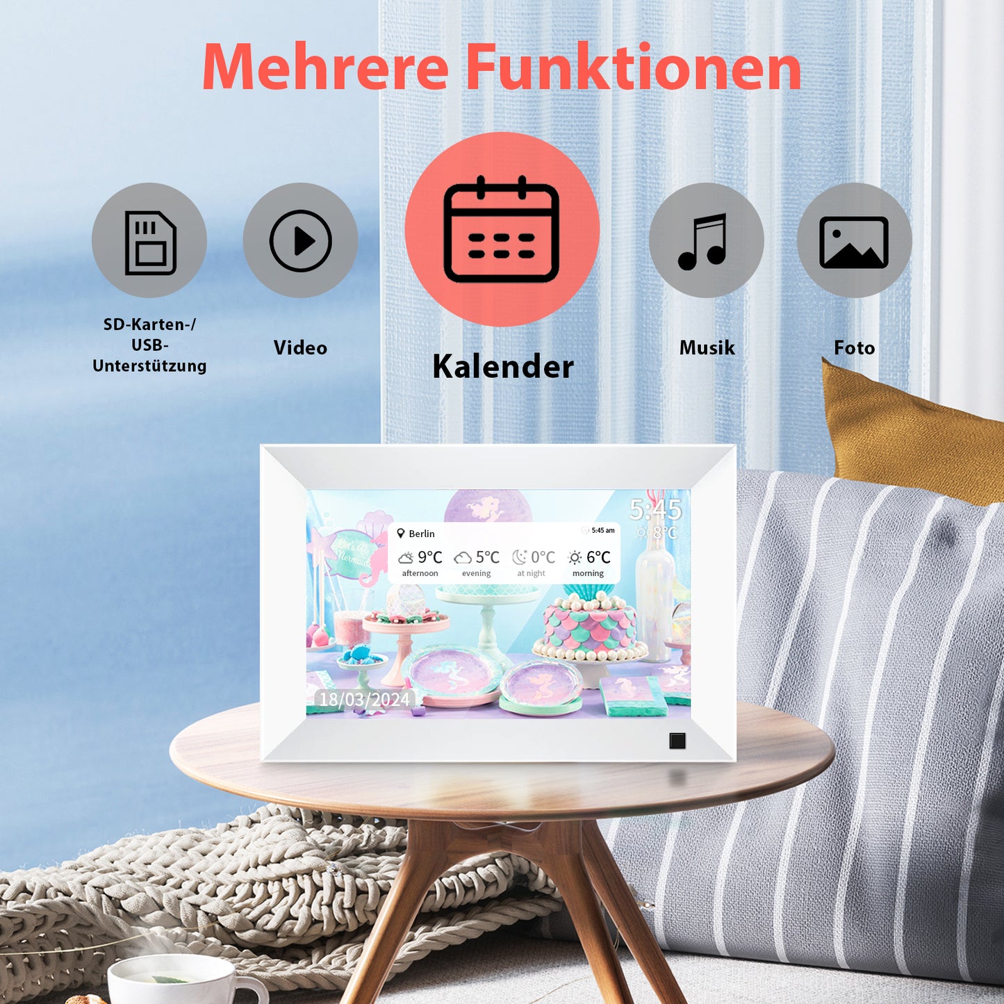 Fine Life Pro Digitaler Fotorahmen 10.1" + Holzfotorahmen 6", Körper-Sensor Digitaler Bilderrahmen (1280x800 Pixel, 32 GB, elektronischer Fotorahmen mit Frameo Foto/Video-Sharing)