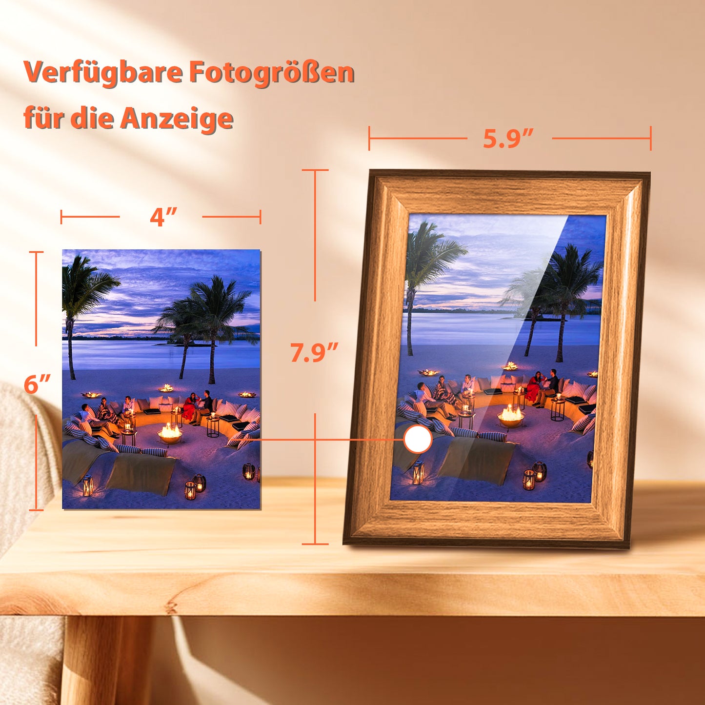 Fine Life Pro Digitaler Fotorahmen 10.1" + Holzfotorahmen 6", Körper-Sensor Digitaler Bilderrahmen (1280x800 Pixel, 32 GB, elektronischer Fotorahmen mit Frameo Foto/Video-Sharing)