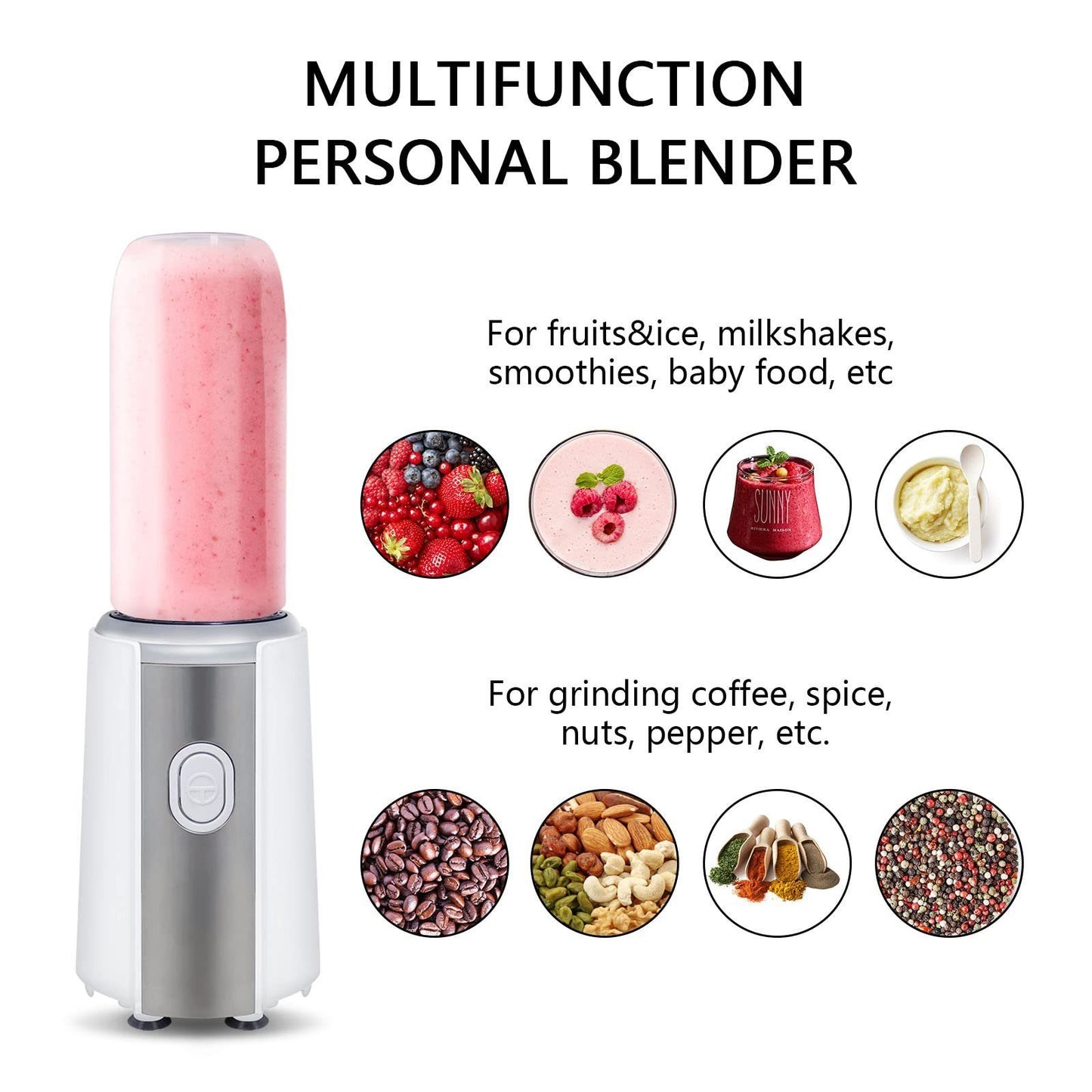 Mixer/Smoothie Maker - 300W Standmixer mit 600ml Flasche, 300,00 W, 4-Klingen Messer - Mini Blender für Smoothies, Saft, Eiscrush, Shakes