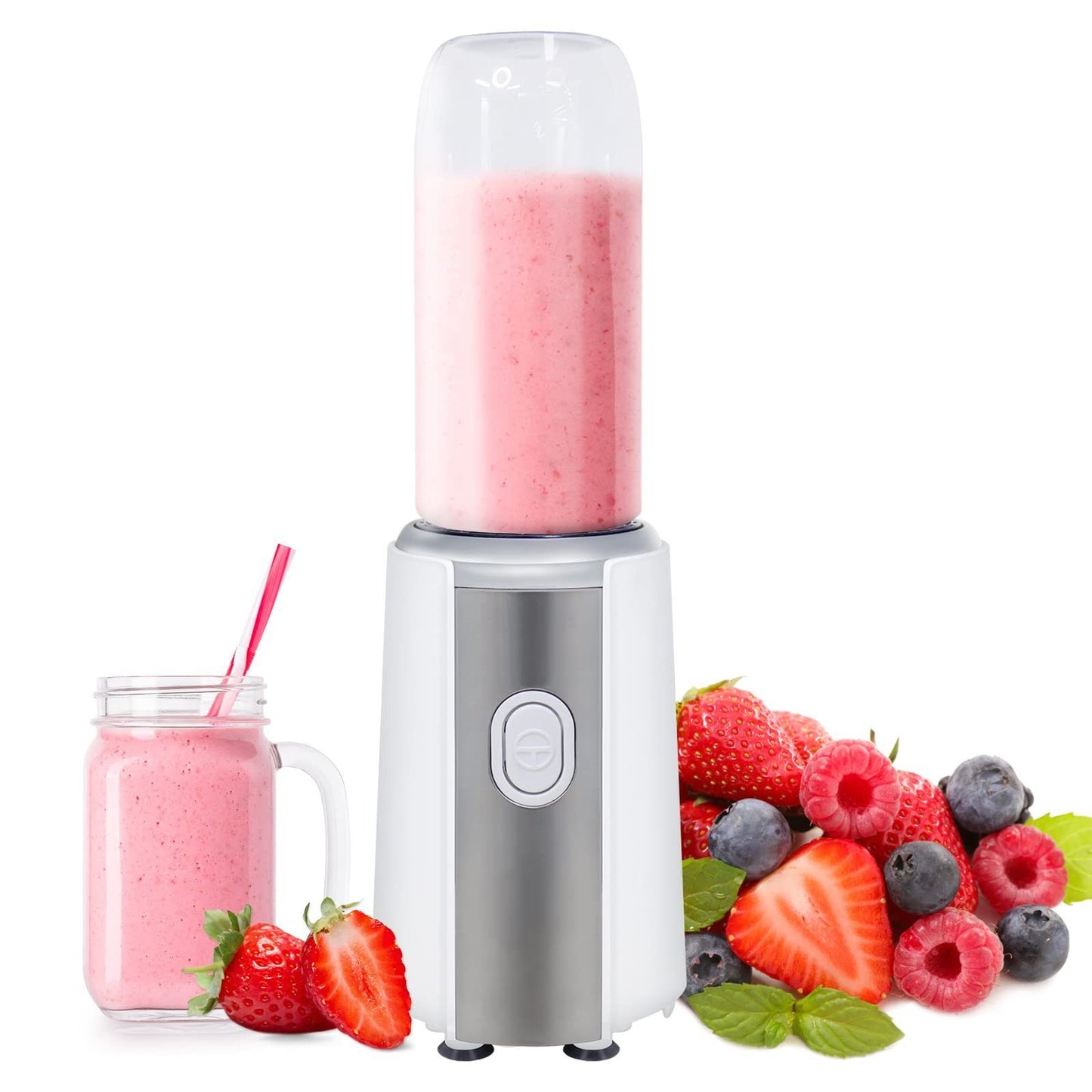 Mixer/Smoothie Maker - 300W Standmixer mit 600ml Flasche, 300,00 W, 4-Klingen Messer - Mini Blender für Smoothies, Saft, Eiscrush, Shakes