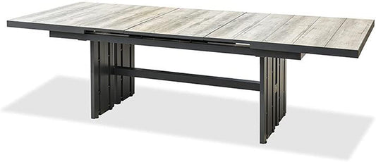 Campingtisch Gartenterrasse-Loungetisch Langer Tisch 203-263x100x75cm Esstisch, Ausziehbar Aluminium Esstisch für den Außenbereich Ausziehbarer-grau