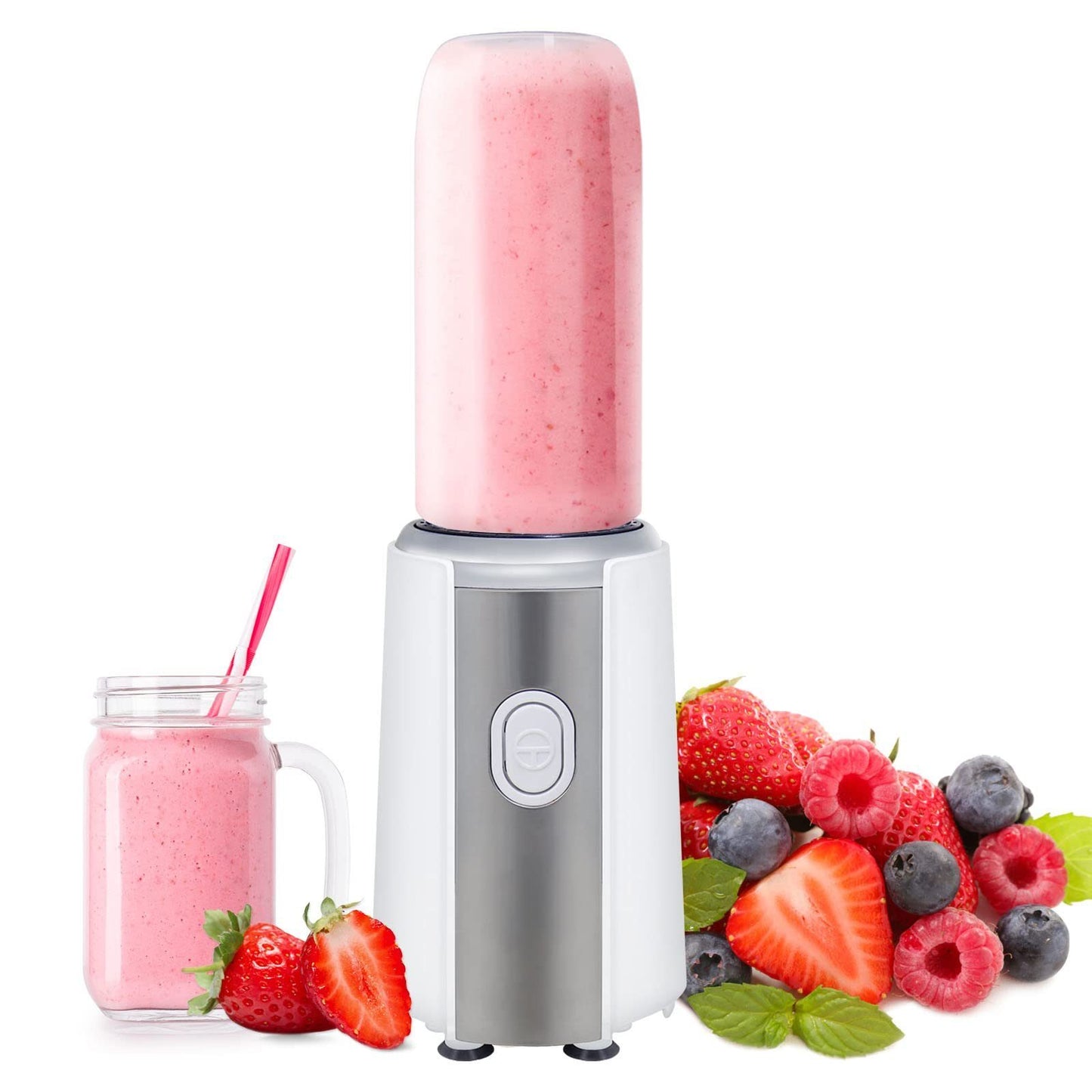 Mixer/Smoothie Maker - 300W Standmixer mit 600ml Flasche, 300,00 W, 4-Klingen Messer - Mini Blender für Smoothies, Saft, Eiscrush, Shakes