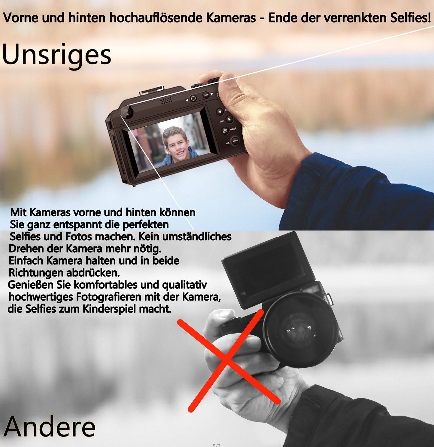 Fine Life Pro Digitalkamera doppelt 48MP, 4K-Video, 18x Zoom, Anti-Schüttel 3D-Sound Kompaktkamera (48 MP, WLAN (Wi-Fi), inkl. Doppelt 13 MegaPixel Foto-Wunder, Super Bildstabilisator)