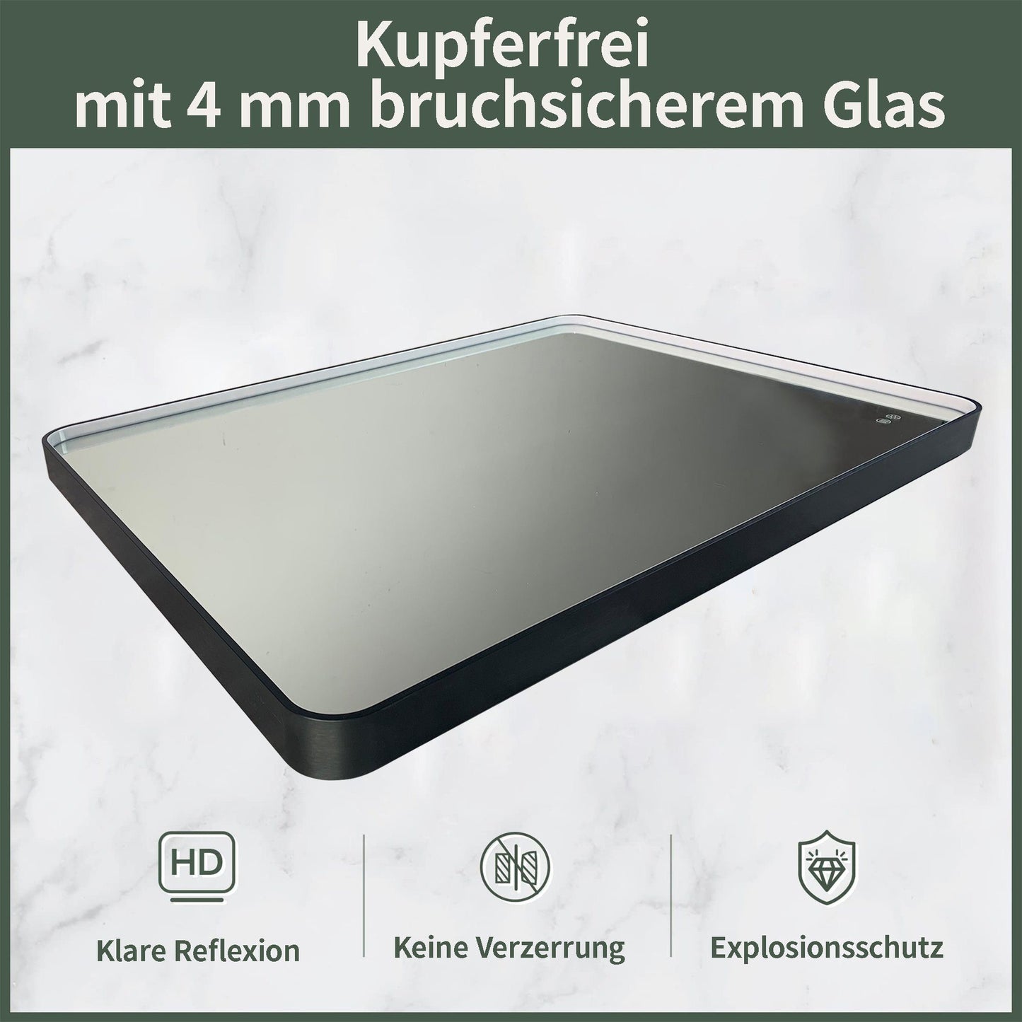 finelifepro Badspiegel Badezimmerspiegel mit Beleuchtung 101x76cm schwarz, 3-Farben-Temperatur-Lampe Aluminiumlegierungsrahmen Touch-Wandspiegel