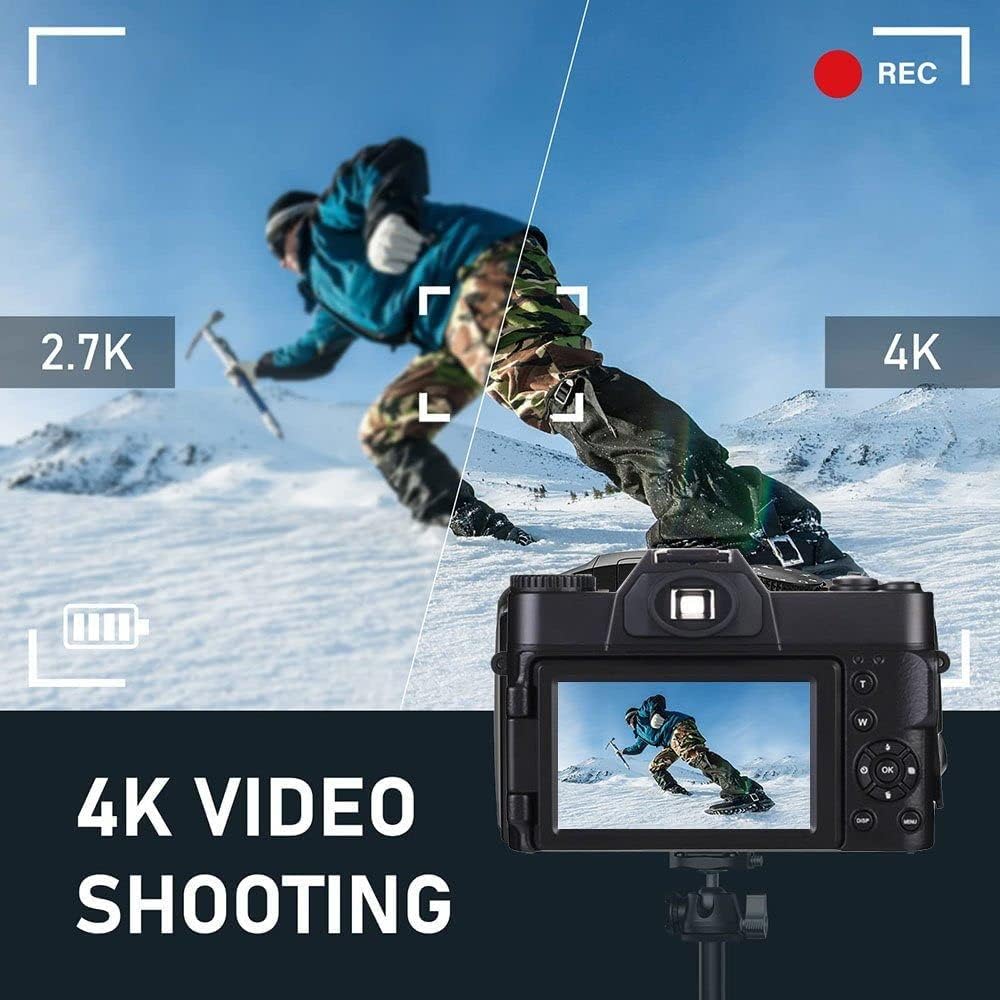 Digitalkamera 4K, 48MP Fotokamera mit 180° Flip 3.0" Bildschirm, 16X Digitalzoom Kompaktkamera mit Weitwinkel Linse und Macro Linse, 64GB Karte