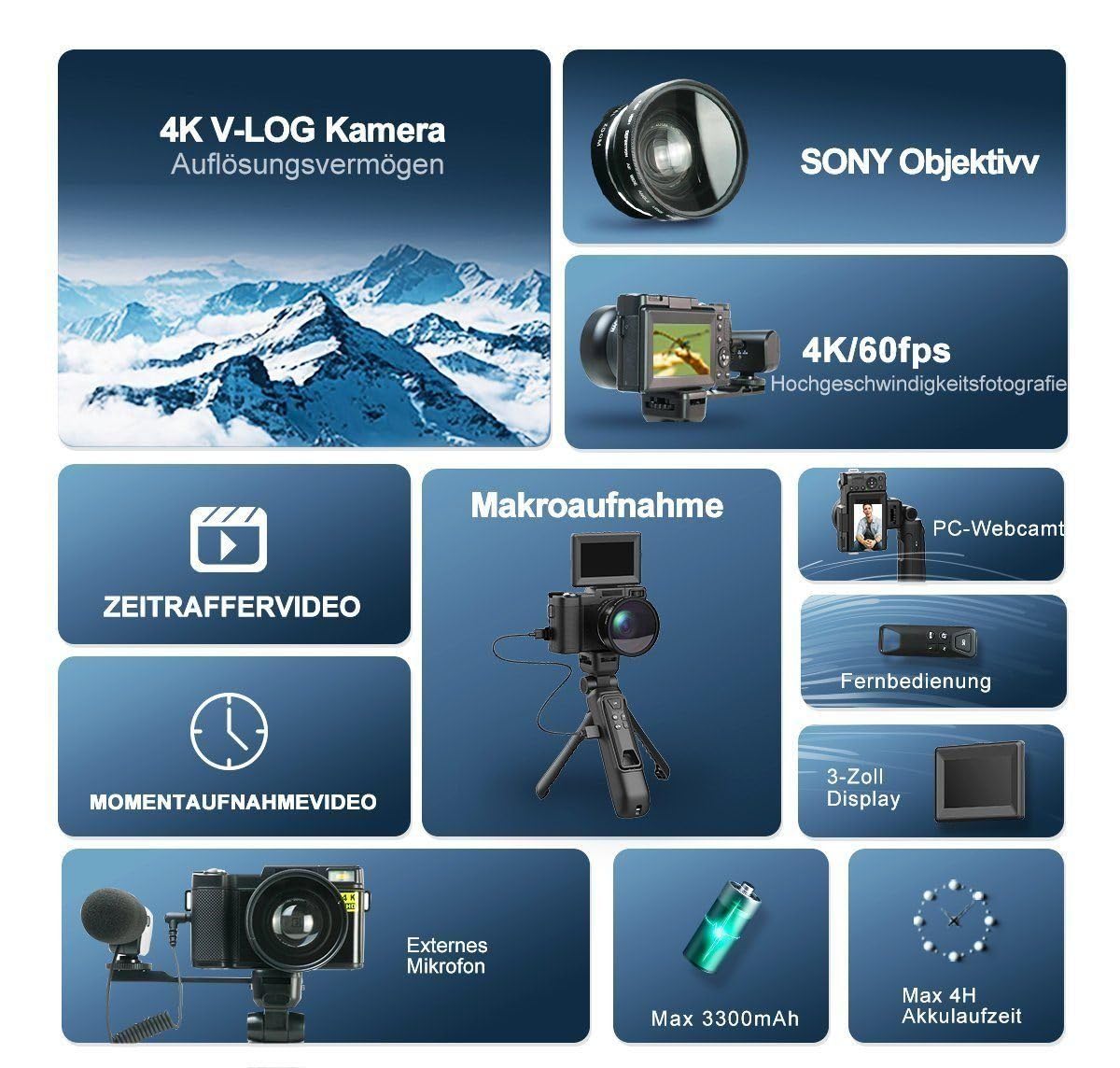 V-LOG Kamera Digitalkamera für Live-Streaming Kompaktkamera 48 MP