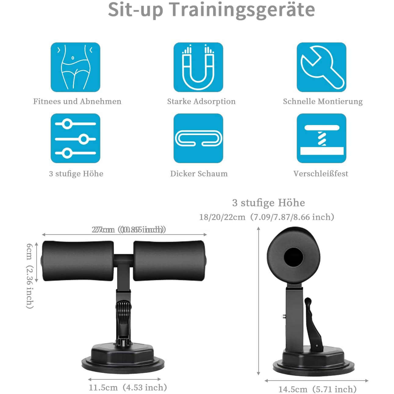 Tragbarer und selbstansaugender Sit-up Bar Bauchtrainer, 2 Stangen, (schwarz)