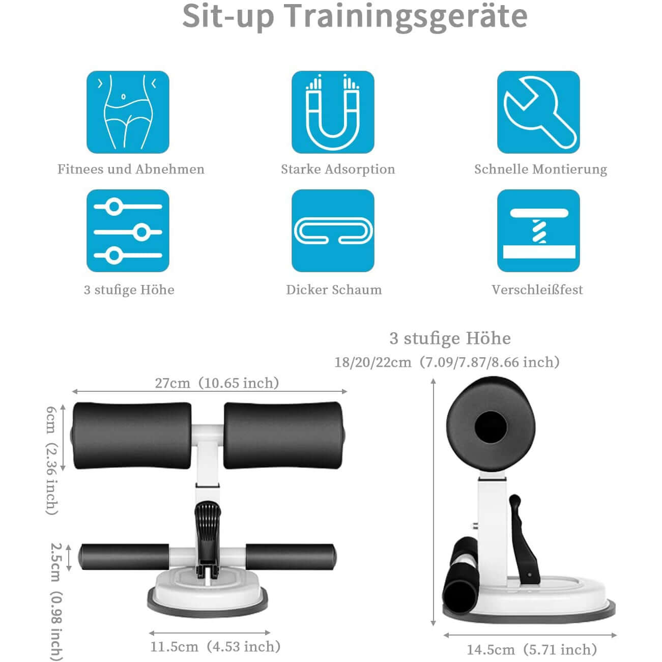 Tragbarer und selbstansaugender Sit-up Bar Bauchtrainer, 2 Stangen