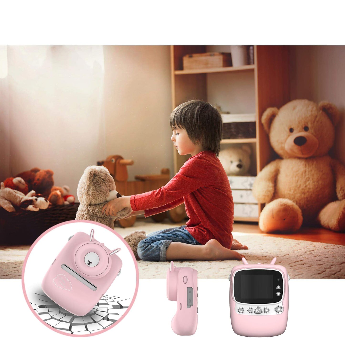 Kreative Kinderkamera, Sofortbildkamera, Dual Kamera, Pink