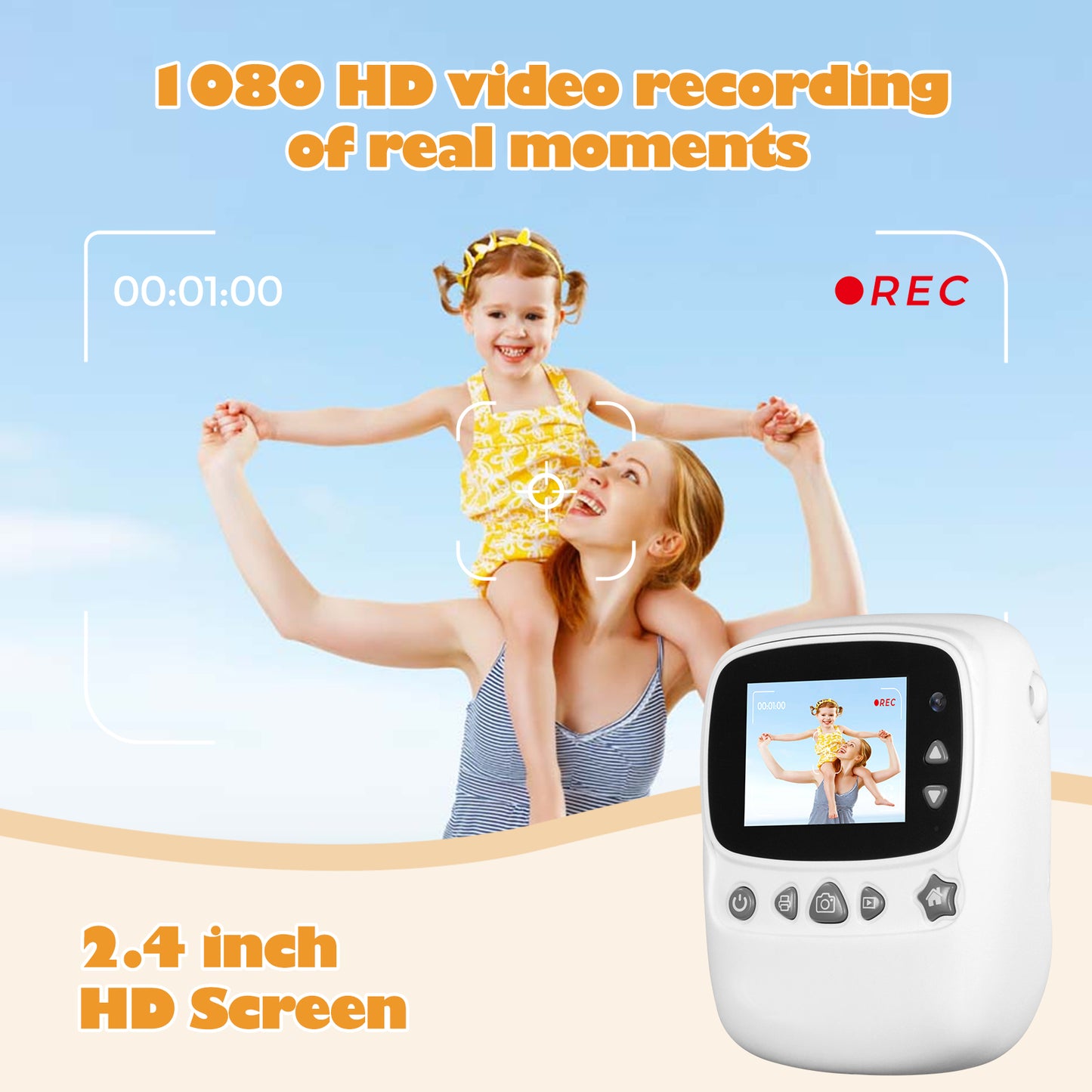 30MP Kinder Sofortbildkamera, 1080p Digitalkamera, Weiße Kuh