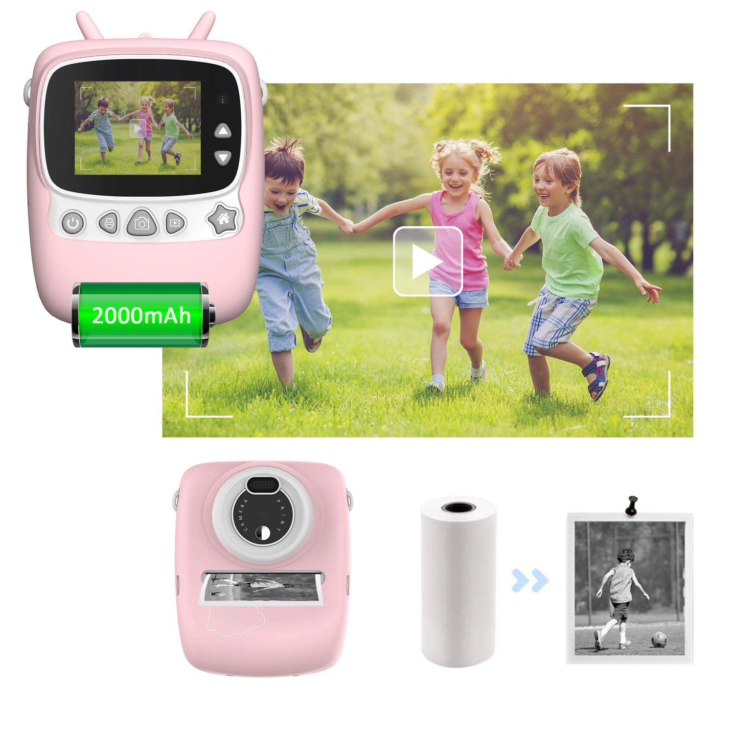 Kreative Kinderkamera, Sofortbildkamera, Dual Kamera, Pink