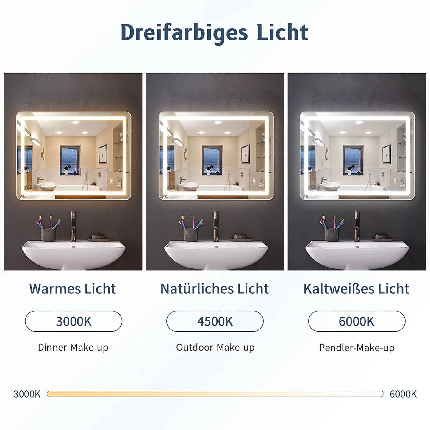 finelifepro 80x60cm Badspiegel mit Beleuchtung Antibeschlage Wandspiegel Badezimmerspiegel