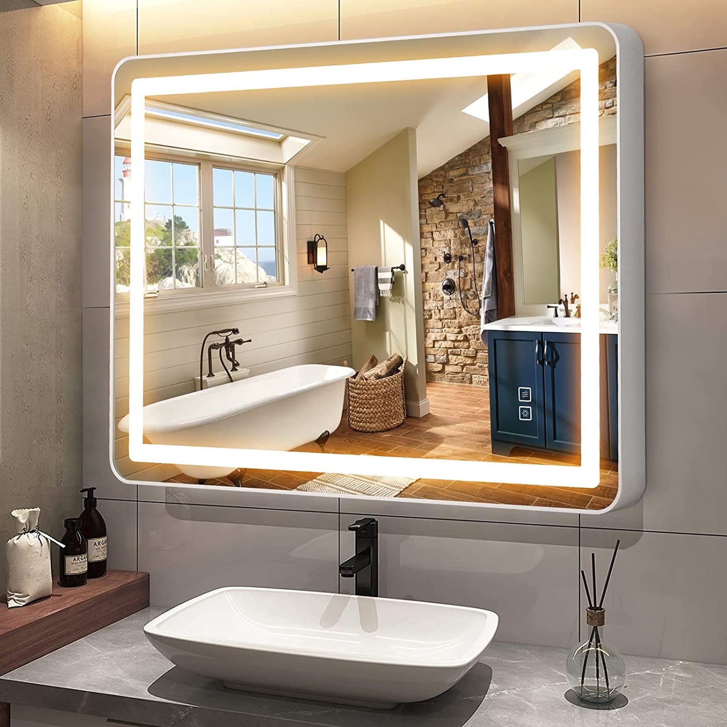 finelifepro 80x60cm Badspiegel mit Beleuchtung Antibeschlage Wandspiegel Badezimmerspiegel