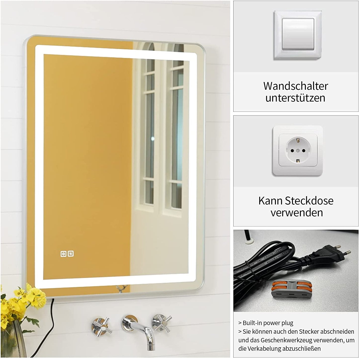 finelifepro 80x60cm Badspiegel mit Beleuchtung Antibeschlage Wandspiegel Badezimmerspiegel