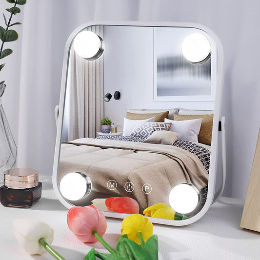 finelifepro 22 x 25cm Schminkspiegel mit 4 Verstellbaren LED-Leuchten,Kosmetikspiegel,Badspiegel