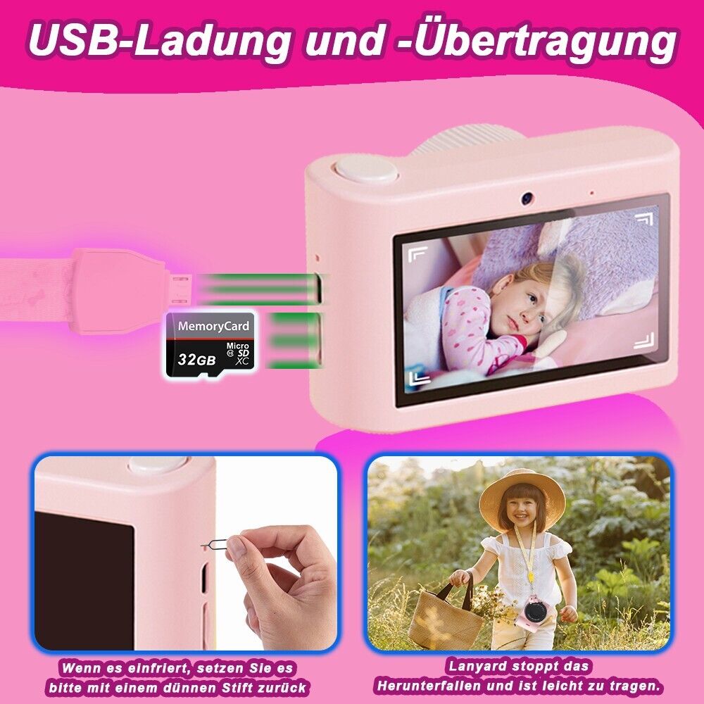 Kinderkamera 48MP 1080P HD Videokamera Kinder Selfie Kamera Touchscreen Kamera Kinder Camcorder Spielzeugkamera, WiFi DigitalKamera Fotokamera mit 32GB SD-Karte, Weihnachten Geschenke für Kinder